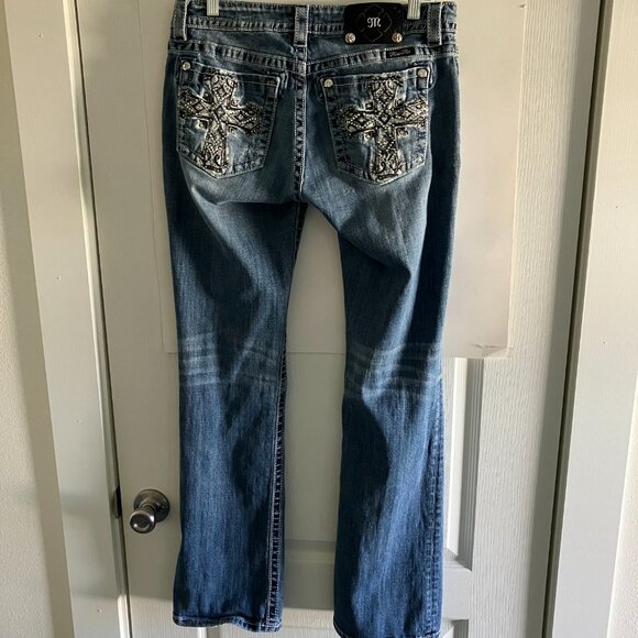 Miss Me Blue Signature Boot Jeans 31" X 32.5" Low Rise Cotton Denim. - Picture 6 of 10